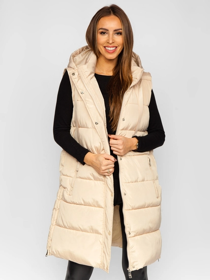 Dam Lång Quiltad Oversize Väst Beige Bolf 81276