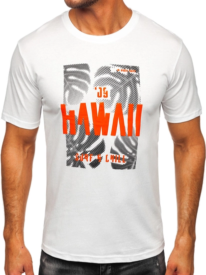 Herr Bomulls T-shirt med tryck Vit Bolf MPO3497