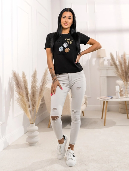 Dam T-shirt med tryck Svart Bolf 95T2519