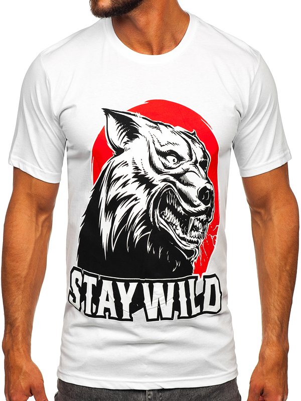 Herr Bomulls T-shirt med tryck Vit Bolf 143021