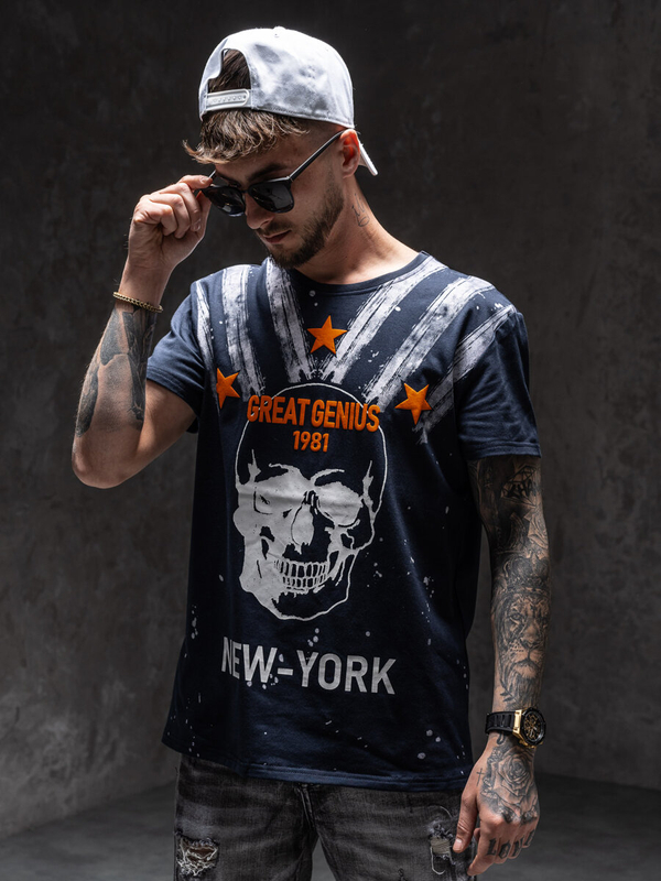 Herr T-shirt med tryck Marinblå Bolf Y70006