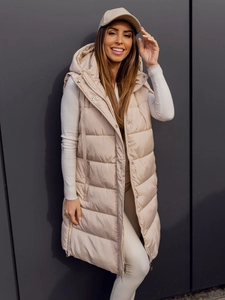Dam Lång Quiltad Oversize Väst Beige Bolf 81276