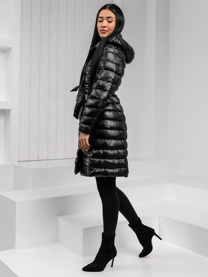 Dam Lång Quiltad Vinterjacka med huva Svart Bolf 5M3159A1