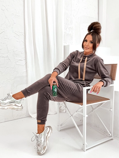 Dam 2-delad Träningsoverall i velour Grafitgrå Bolf 637