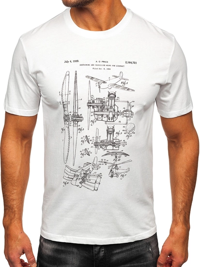 Herr Bomulls T-shirt med tryck Vit Bolf MPO3538