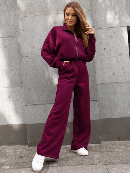 Dam 2-delad Träningsoverall med dragkedja och smör Vinröd Bolf 821109