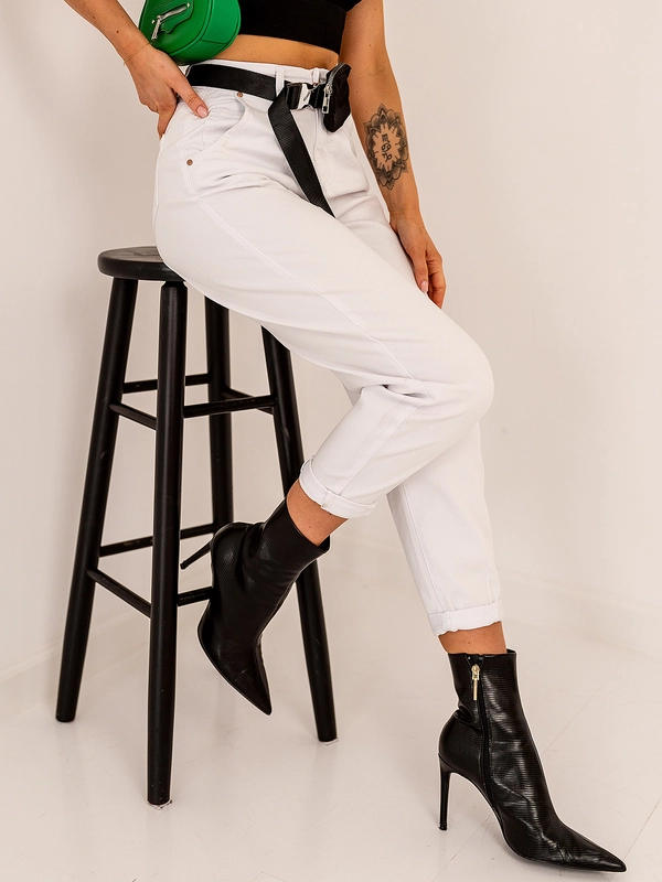 Dam Hög midja Jeans med bälte och väska Vit Bolf LA688A