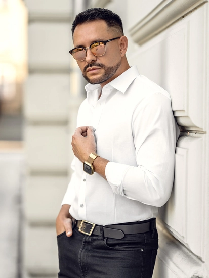 Herr Elegant Långärmad Skjorta Vit Bolf 1703A2