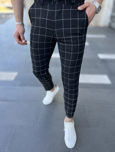 Herr Eleganta rutiga byxor Svart Bolf 0040