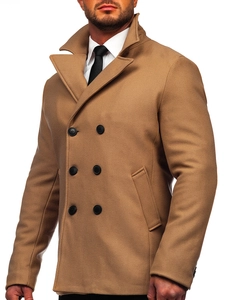 Herr Dubbelbröstad Vinterrock med hög krage Kamel Bolf 8801