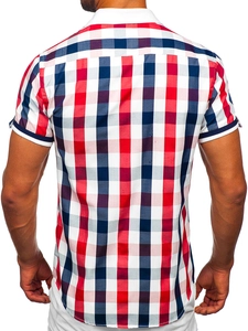 Herr Elegant Rutig Kortärmad Skjorta Röd Bolf 8901