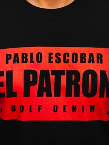 Herr Bomulls T-shirt med tryck Svart Bolf 14402