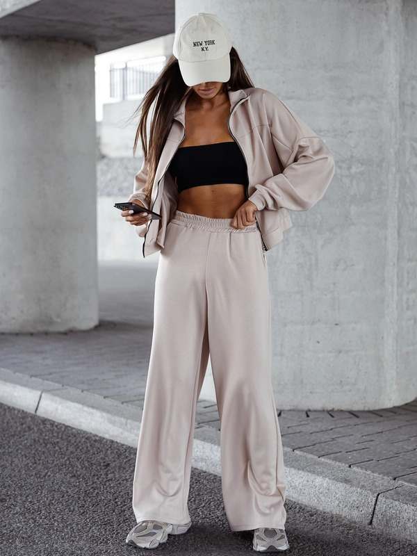 Dam 2-delad Träningsoverall med dragkedja och smör Beige Bolf 821109