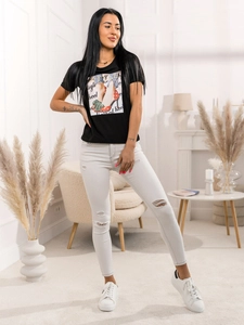 Dam T-shirt med tryck Svart Bolf 95T2506