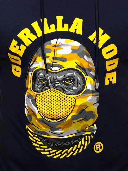 Herr T-shirt med tryck och huva Marinblå Bolf 8T978