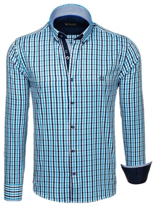 Herr Långärmad Rutig Vichy Skjorta Turkos Bolf 4712