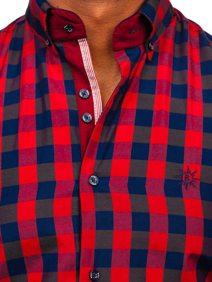 Herr Kortärmad Rutig Skjorta Vinröd Bolf 4508