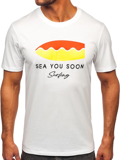 Herr Bomulls T-shirt med tryck Vit Bolf MPO3457