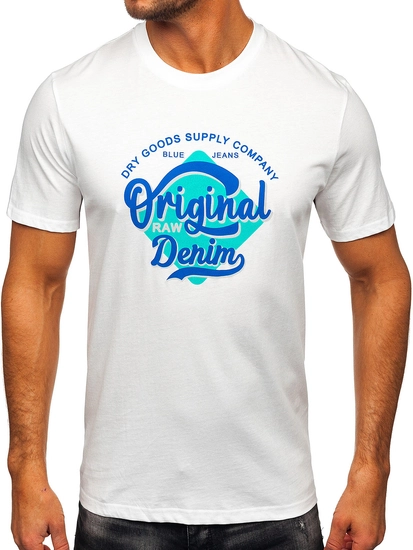 Herr Bomulls T-shirt med tryck Vit Bolf MPO3520