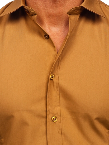 Herr Elegant Långärmad Skjorta Ljusbrun Bolf 1703