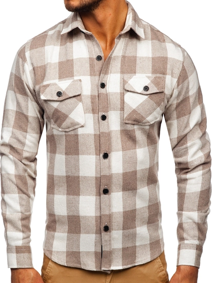 Herr Flanell Långärmad Skjorta Beige Bolf 20723