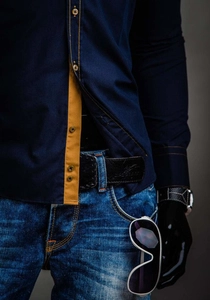 Herr Elegant Långärmad Skjorta Marinblå Bolf 3703A