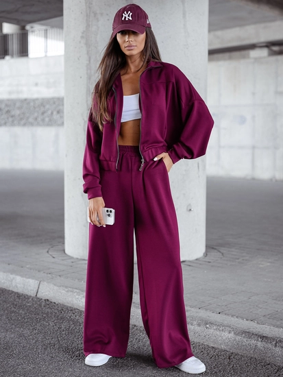 Dam 2-delad Träningsoverall med dragkedja och smör Vinröd Bolf 821109