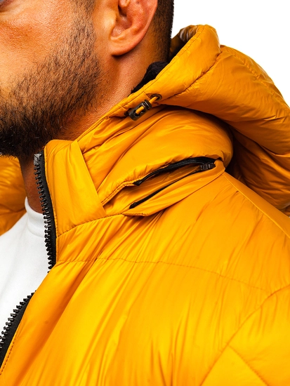 Herr Quiltad Vinterjacka Kamelfärgad-Svart Bolf 6593