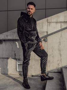 Herr Velour Träningsoverall med huva Svart Bolf 3A82-A