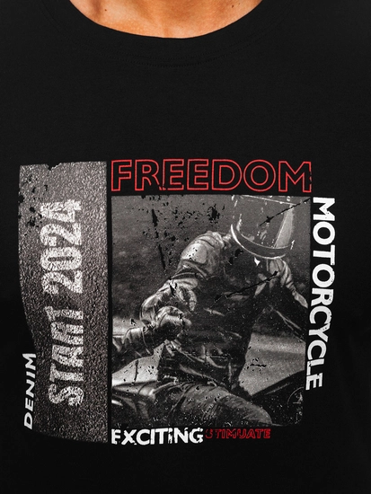 Herr Bomulls T-shirt med tryck Svart Bolf MPO3475