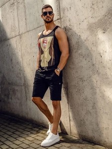 Herr Linne med tryck Svart Bolf 143026A