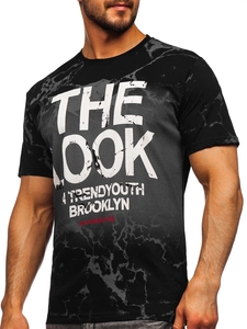 Herr Bomulls T-shirt med tryck Svart Bolf 627