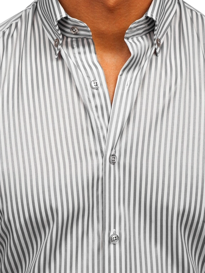 Herr Randig Långärmad Skjorta Grå Bolf 20726