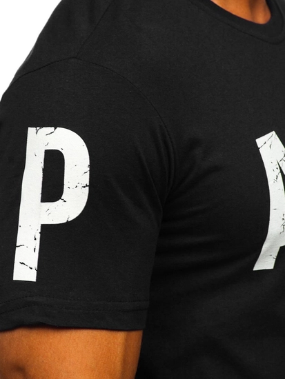 Herr Bomulls T-shirt med tryck Svart Bolf 1180