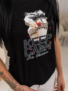 Dam T-shirt med tryck Svart Bolf 95T2502