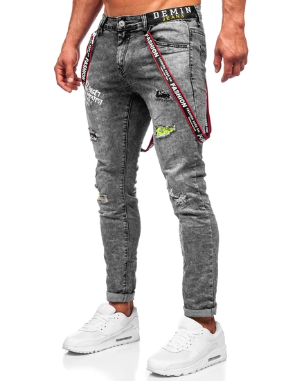 Herr Jeans Slim Fit med hängslen Svart Bolf KX968-C