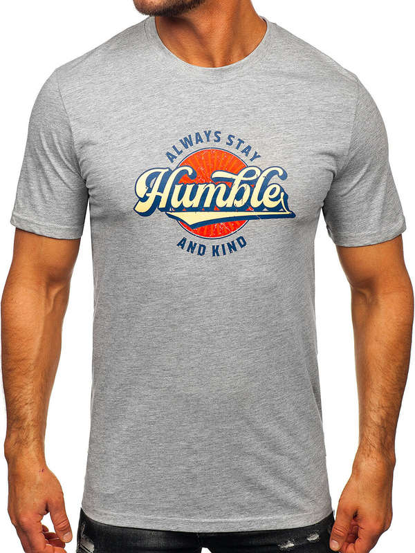 Herr Bomulls T-shirt med tryck Grå Bolf MPO3531