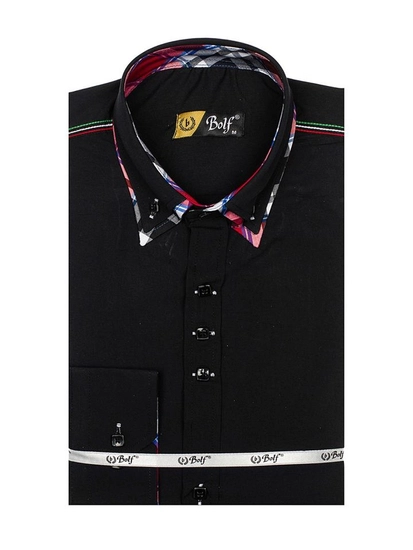 Herr Elegant Långärmad Skjorta Svart Bolf 2705