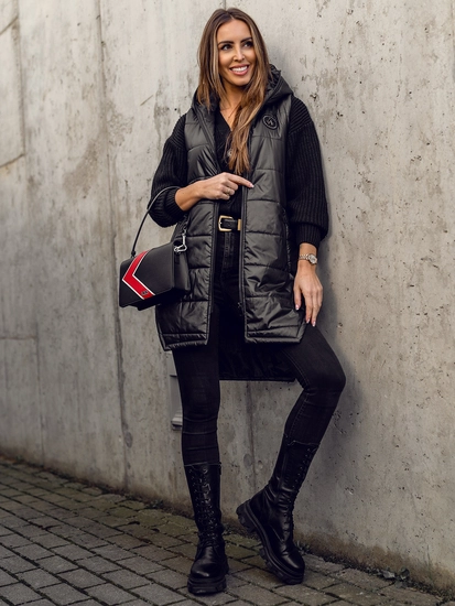 Dam Lång Quiltad Väst Svart Bolf B0122A