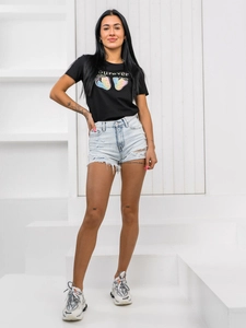 Dam T-shirt med tryck Svart Bolf 95T2518