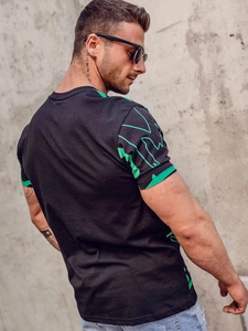 Herr Bomulls T-shirt med tryck Svart Bolf KS1972A