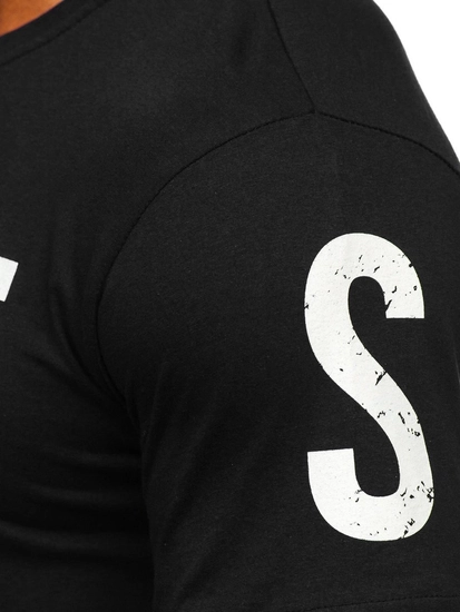 Herr Bomulls T-shirt med tryck Svart Bolf 1180