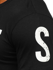 Herr Bomulls T-shirt med tryck Svart Bolf 1180