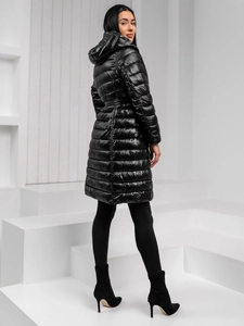 Dam Lång Quiltad Vinterjacka med huva Svart Bolf 5M3159A1