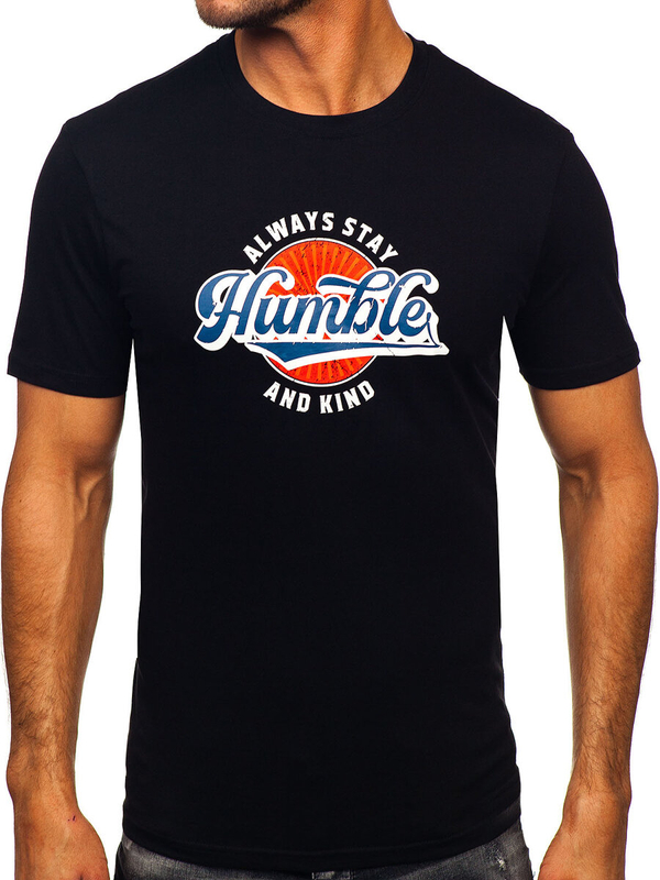 Herr Bomulls T-shirt med tryck Svart Bolf MPO3531