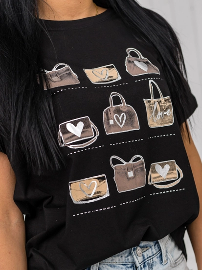 Dam T-shirt med tryck Svart Bolf 95T2531