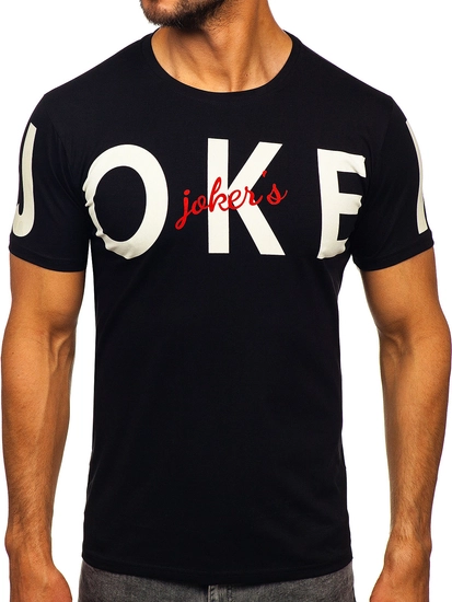 Herr T-shirt med tryck Svart Bolf M195
