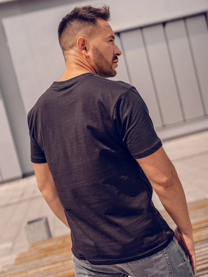 Herr Bomulls T-shirt med tryck Svart Bolf KS1997