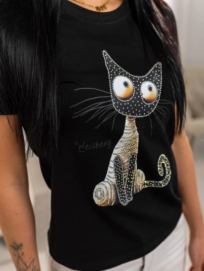 Dam T-shirt med tryck Svart Bolf 95T2515