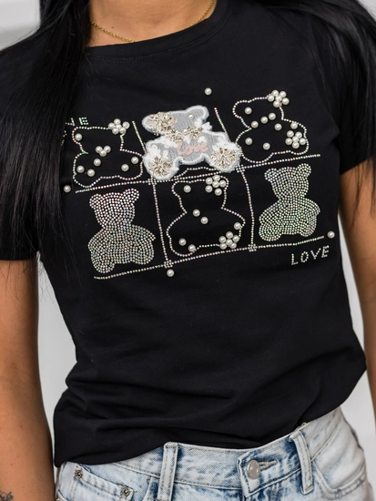 Dam T-shirt med tryck Svart Bolf 96T615